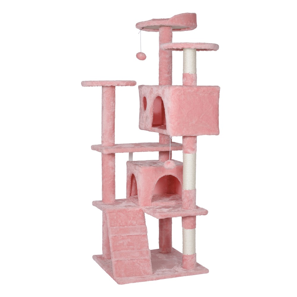 53" Cat Tree Activity Tower Pet with Scratching Posts Ladders Indoor Pink