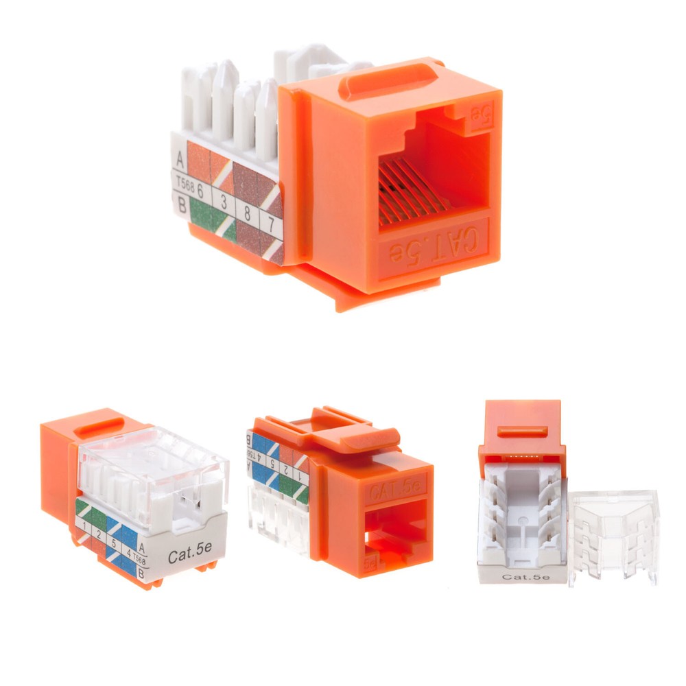20 Pack Cat5e 45° Angled Keystone Jack Punchdown 8P8C Orange Network Ethernet