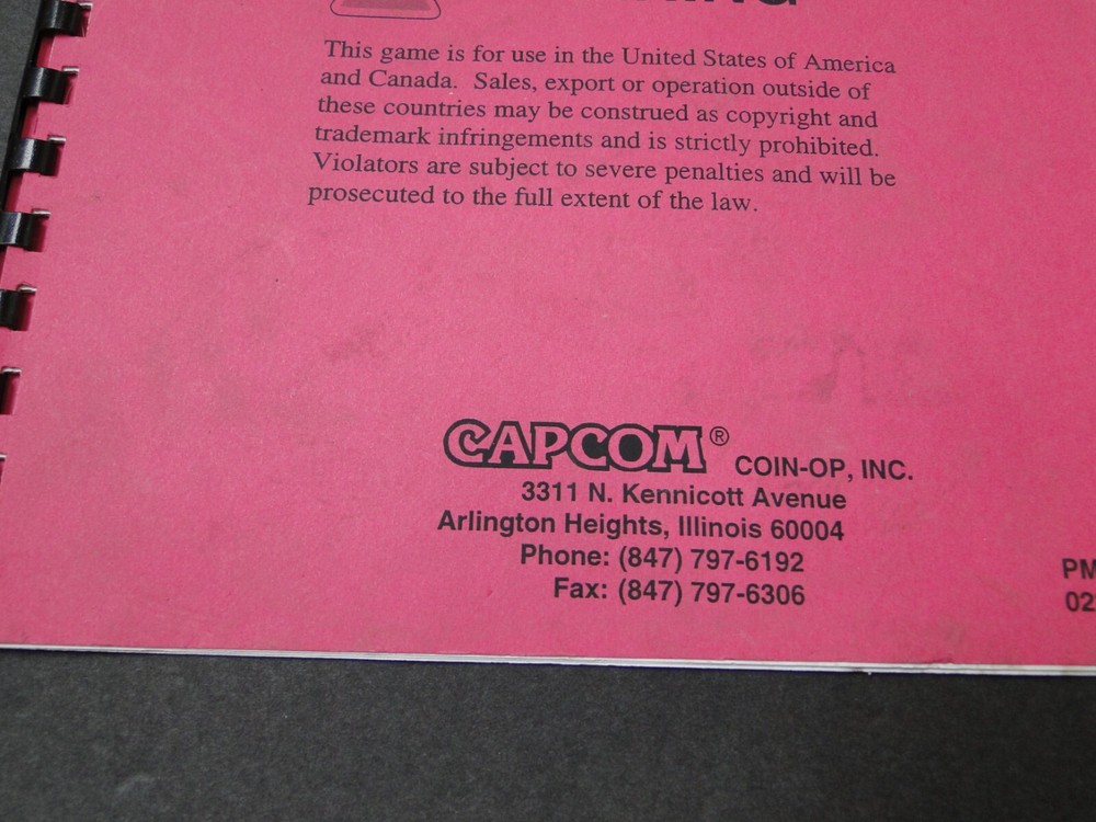 Vintage 1995 Capcom - Marvel Super Heroes Arcade Operators Manual