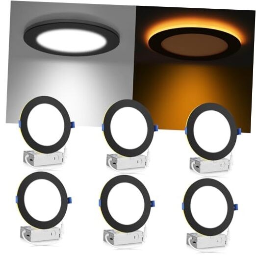 6 Pack 5CCT LED Recessed Ceiling Light with Night Light, 6 Inch Black