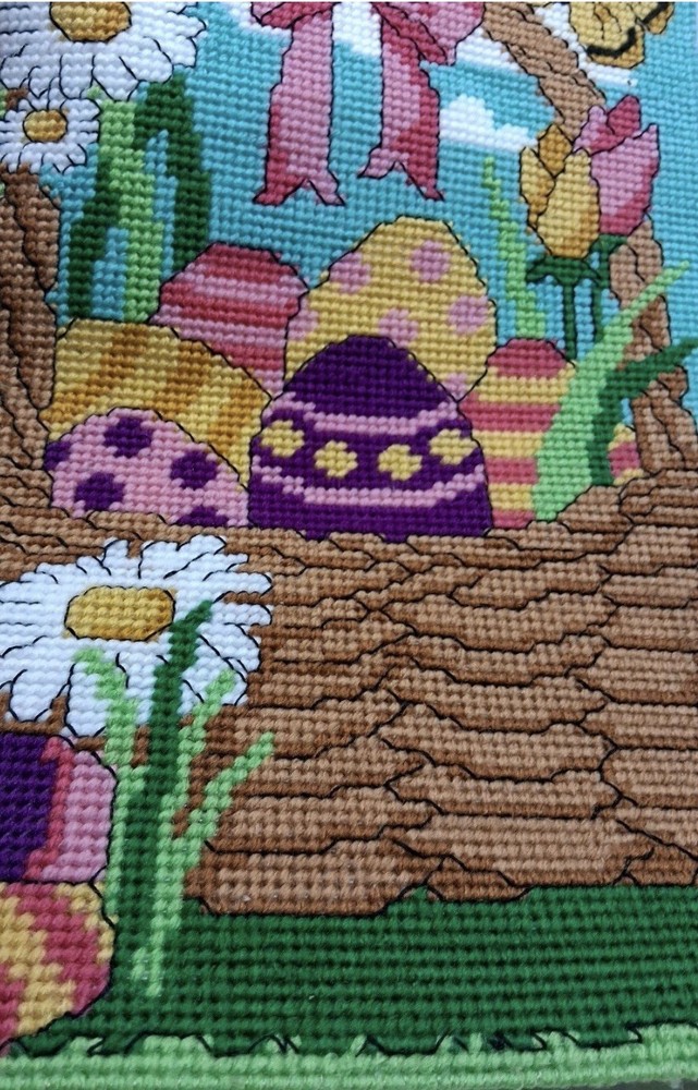 Easter Springtime Surprise Wall Hanging Plastic Canvas Needlepoint Finished Done