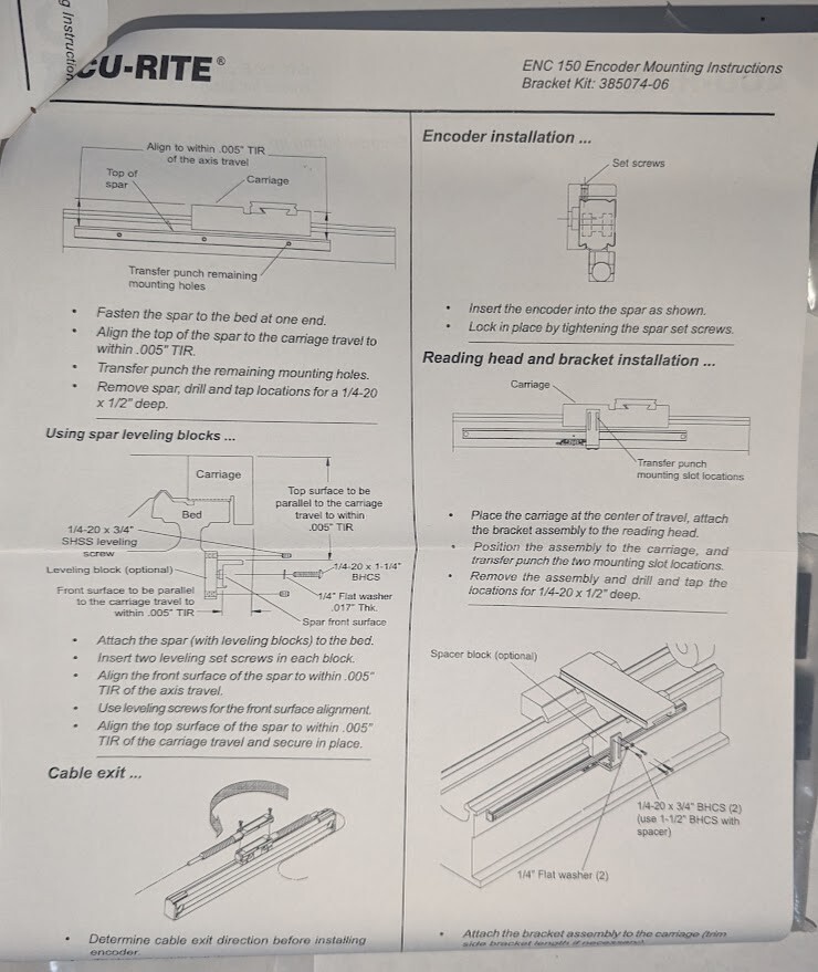 ACU-RITE 73-16-40-0 MOUNTING KIT 385074-06 MATE MINI-SCALE ENCODER LATHE Z-AXIS