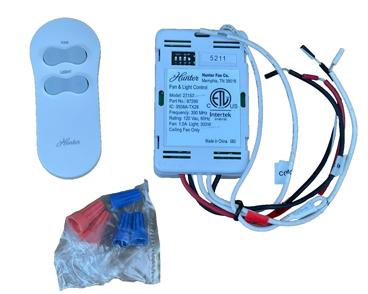 Hunter Wireless Ceiling Fan and Light Remote Control, 27157