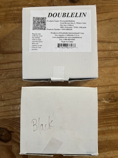 NEW 2 BOXES DOUBLELIN PREWOUND BOBBIN THREAD BLACK 144 COUNTS WHITE 128 COUNTS