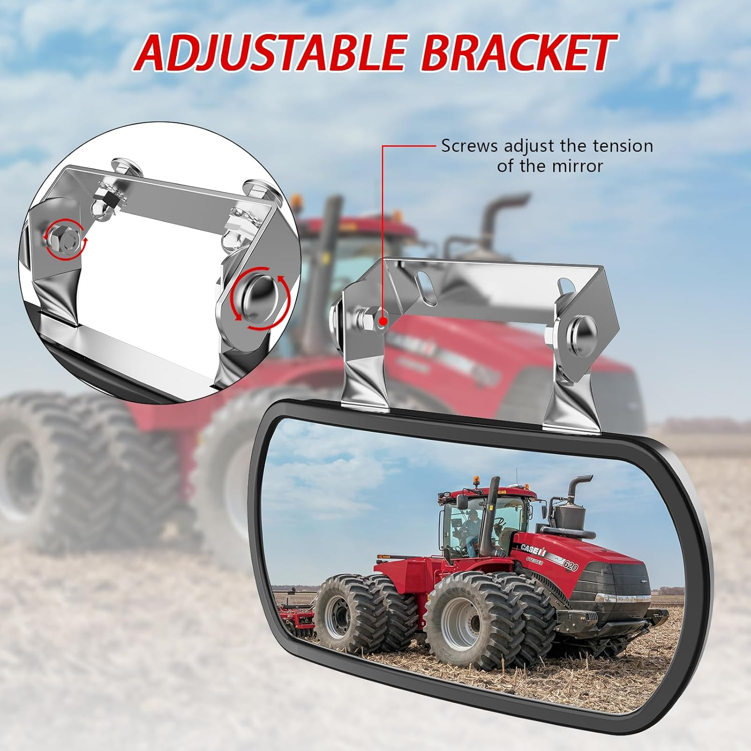 Tractor Mirror, Stainless Steel Rearview and Side Mirror for Tractors, Forklifts