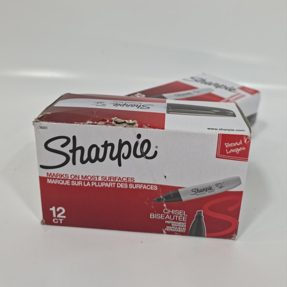 Sharpie 38201 Permanent Marker 24ct Black Chisel Tip Broad 2 Boxes x 12 Each