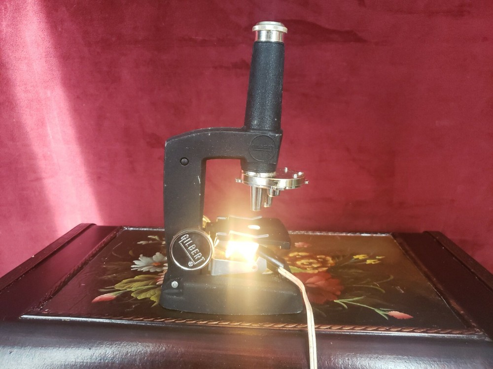 Vintage 1972 Gilbert Microcraft Microscope with 48 Slides - Works!