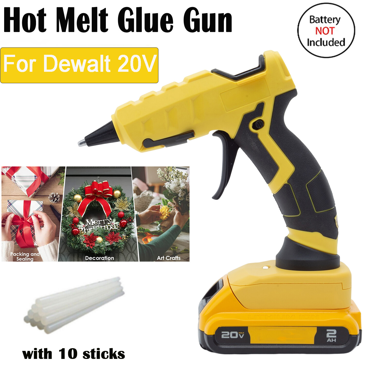 Cordless Hot Melt Glue Gun For Dewalt 20V Max Battery For Crafts & Tools DIY
