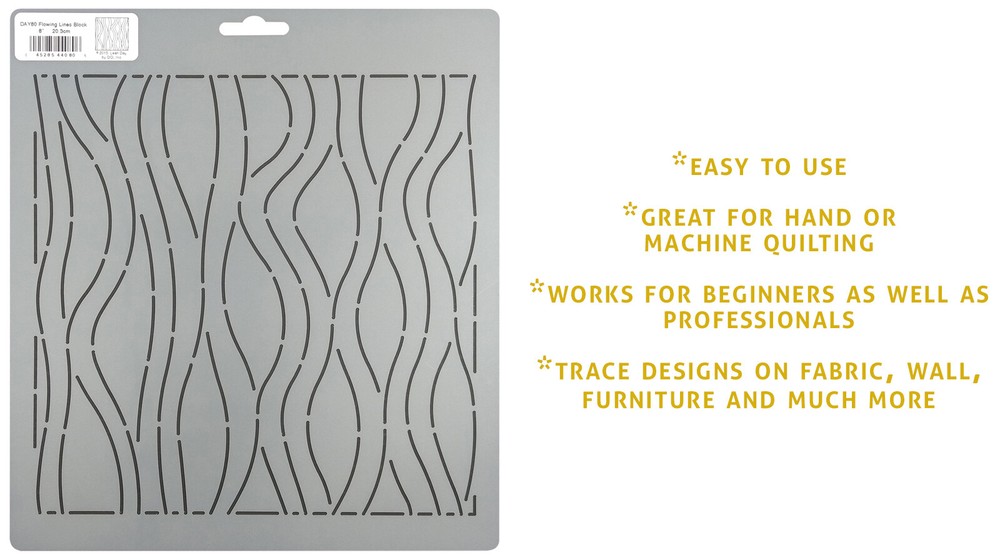 Quilting Stencil Flowing Lines Block Wave Quilt Pattern 8" Wavy Block Template