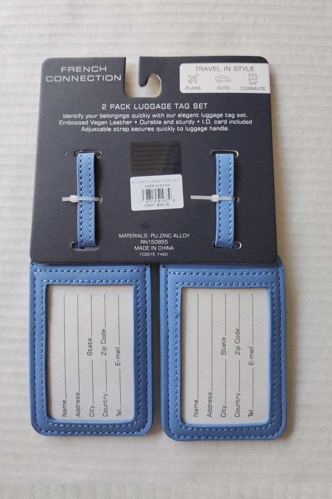 French Connection 2 Pack Luggage Tags - Includes ID Insert - Adjustable strap