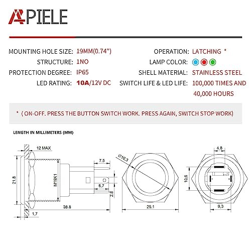 Push Start Ignition Switch, Off-(ON) Instant Silver Shell-Blue ENGINE START