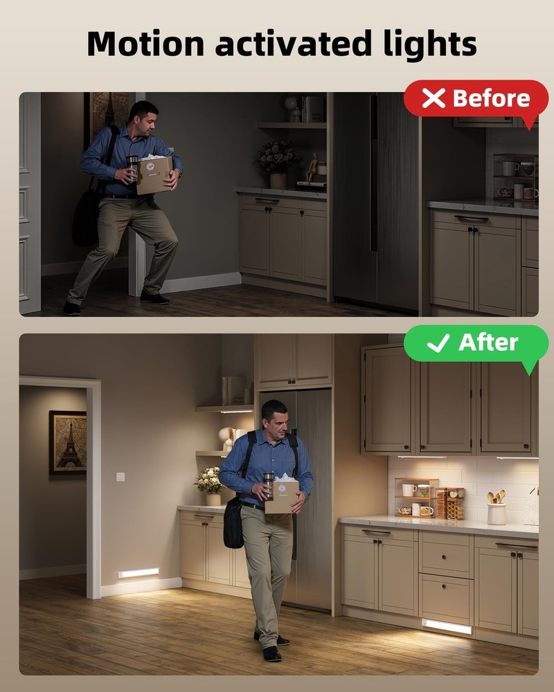 Under Cabinet Lighting Wireless,Rechargeable Battery Motion Sensor Light Indo...