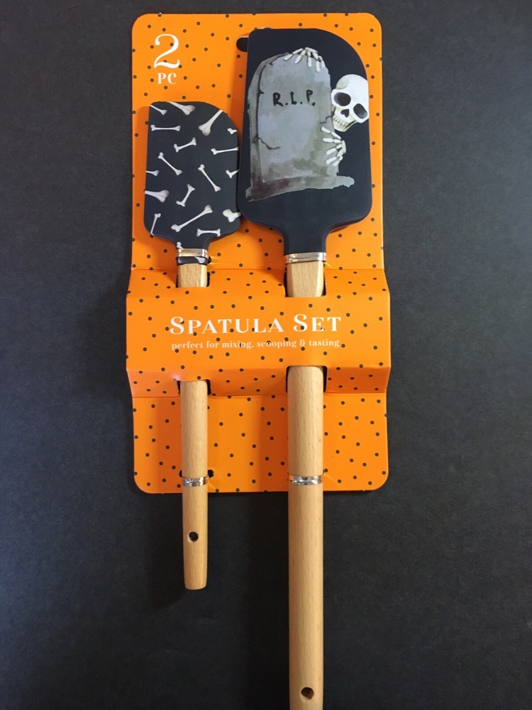 2 HALLOWEEN RIP TOMBSTONE WITH SKELETON SILICONE SPATULAS BONES GRAVEYARD