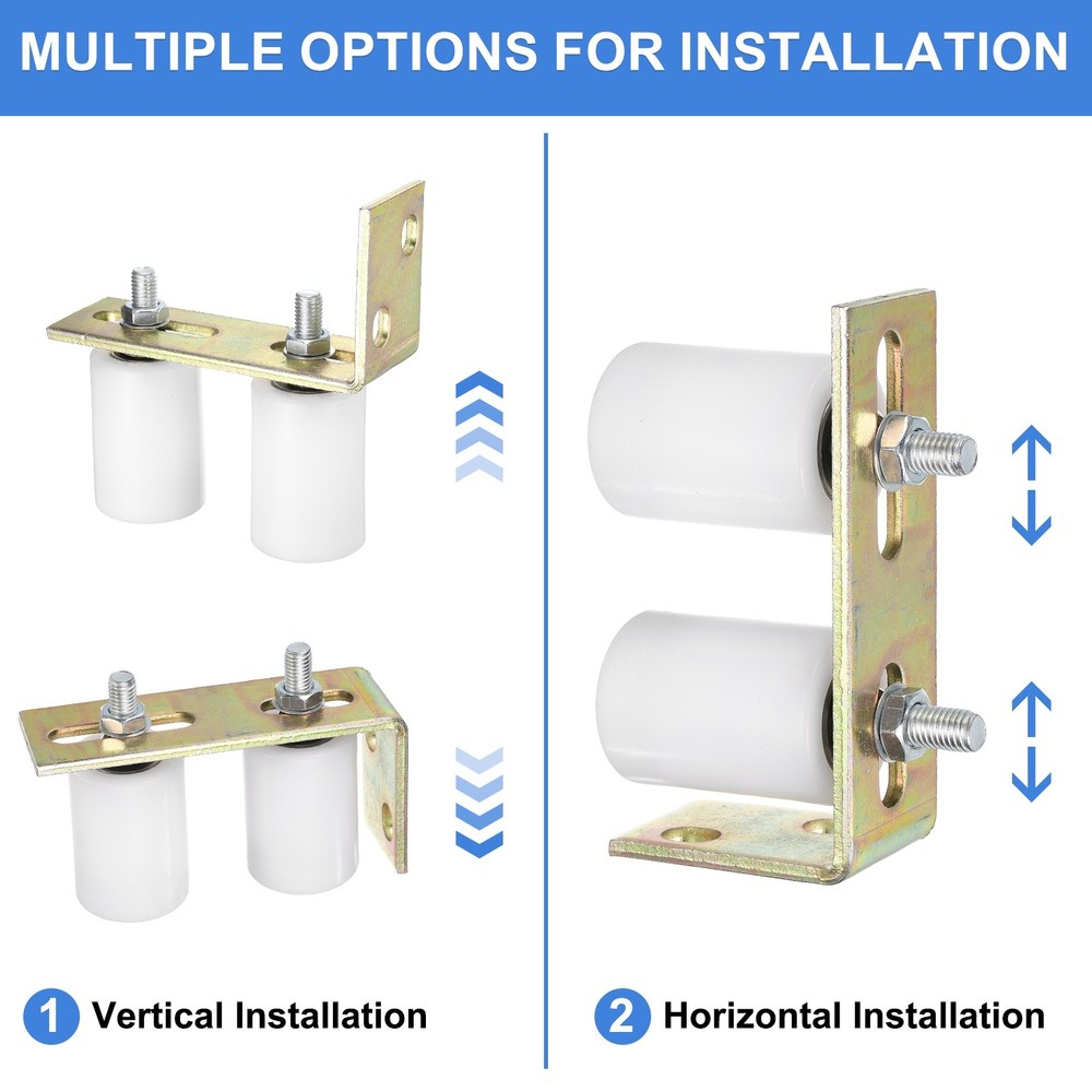 1Set Slide Gate Guide Roller, 2"x2-3/4" Nylon Gate Support & Bracket, White