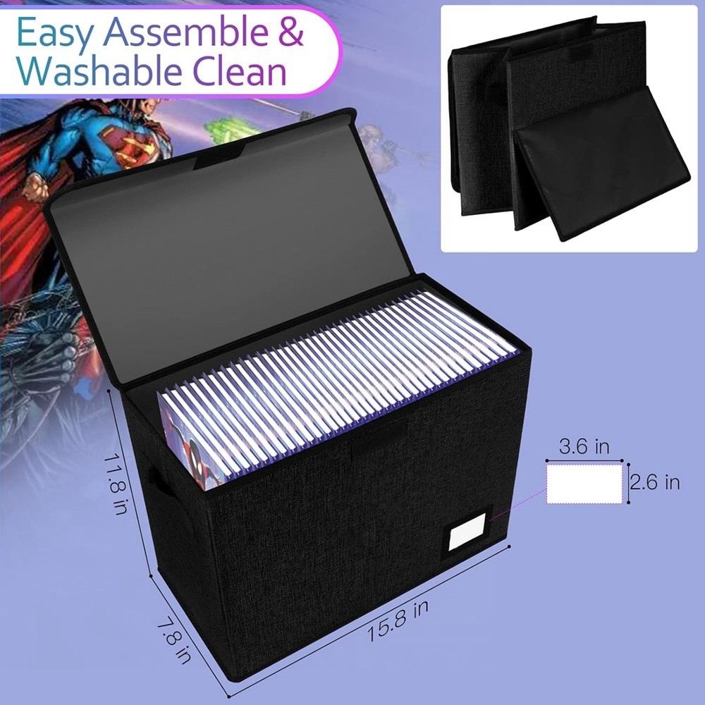 Comic Book Storage Boxes, Back to School Fold Comic Short Box Case with Lid5874