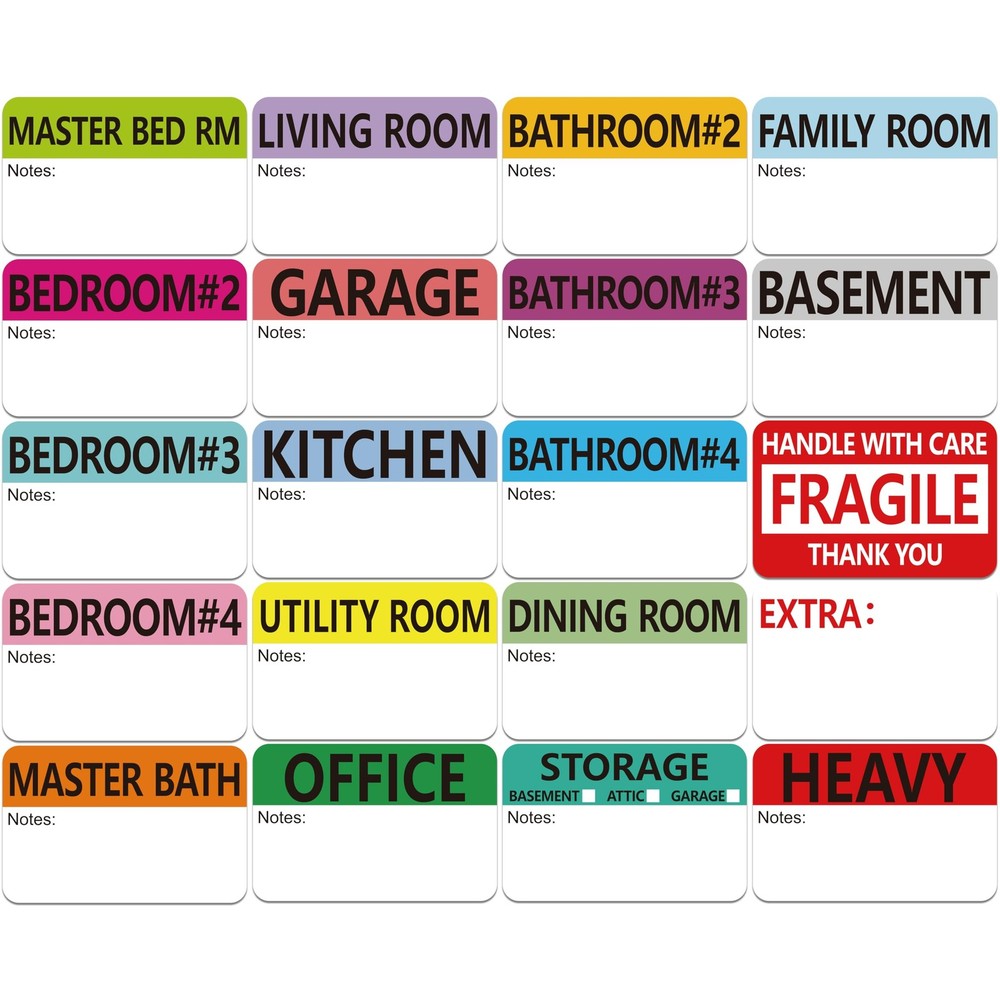 600 PCS 20 Designs Pre-Printed Color-Coded Home 2” x 3” 600pcs, Style-a