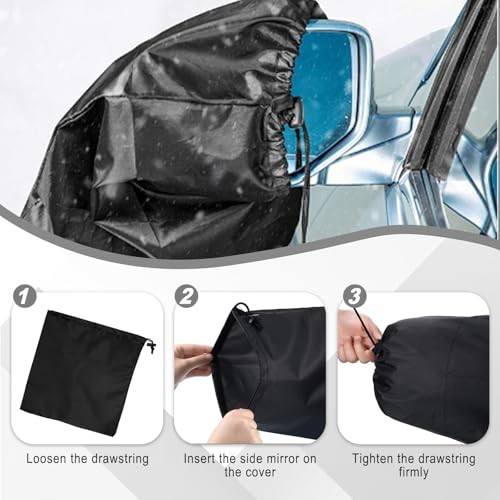 Side Mirror Covers with Drawstring, Universal Winter Rearview 2 PCS Black