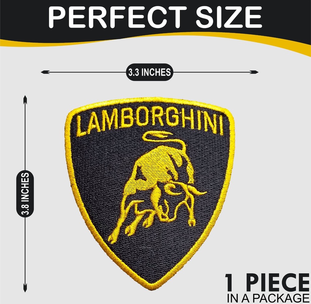 Lamborghini Logo Iron On Patch - Sew Patch - Crest Embroidered Patch 3.8"x3.3"