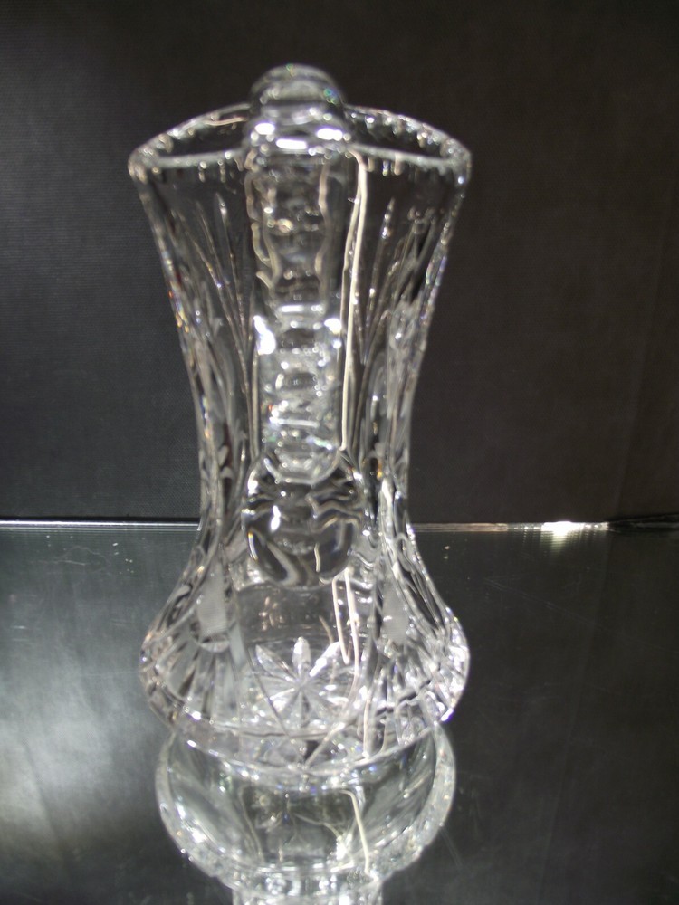 BEAUTIFUL LARGE ETCHED CRYSTAL WATER PITCHER
