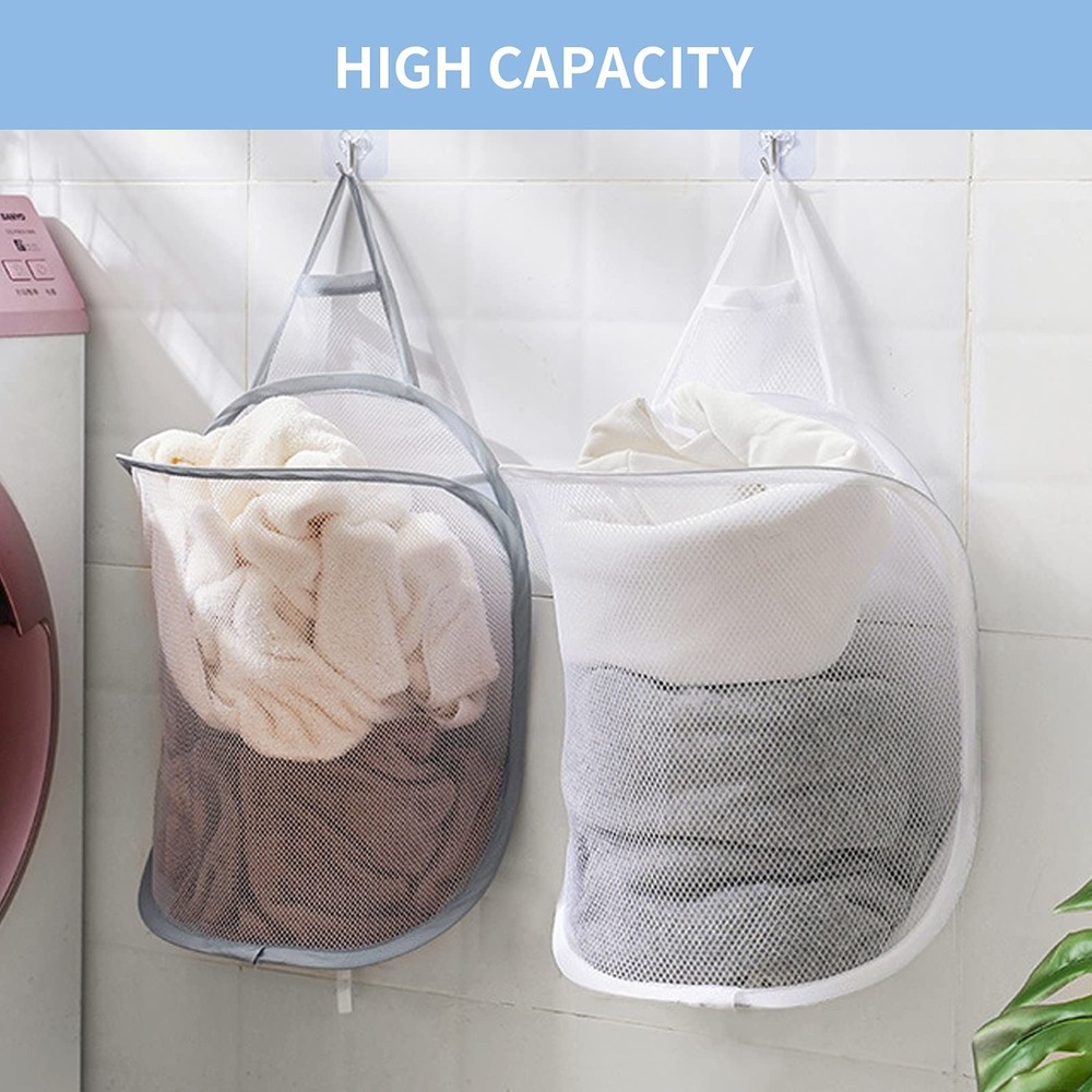 Pop-up Hanging Laundry Hamper Small Mesh Laundry Basket 2 Pack Foldable Hampe...