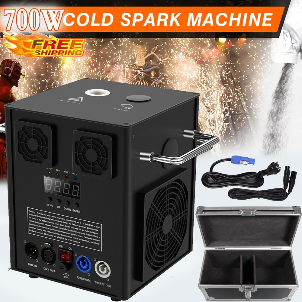 700W Cold Spark Machine Firework DJ Party Stage Effect Wedding DMX &Flight Case