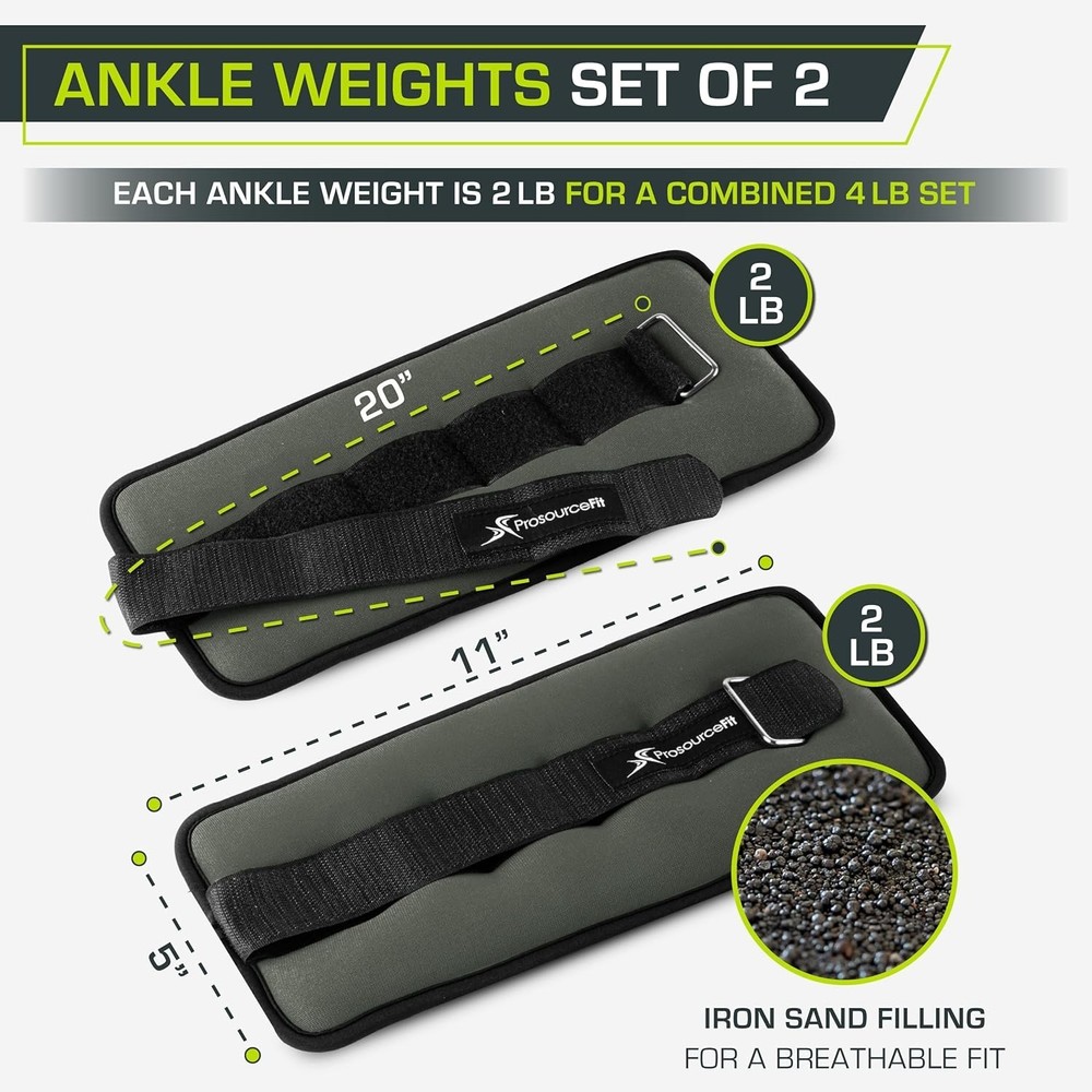 Prosourcefit 2 lb Adjustable Ankle/Wrist Weights - Perfect for Strength Training