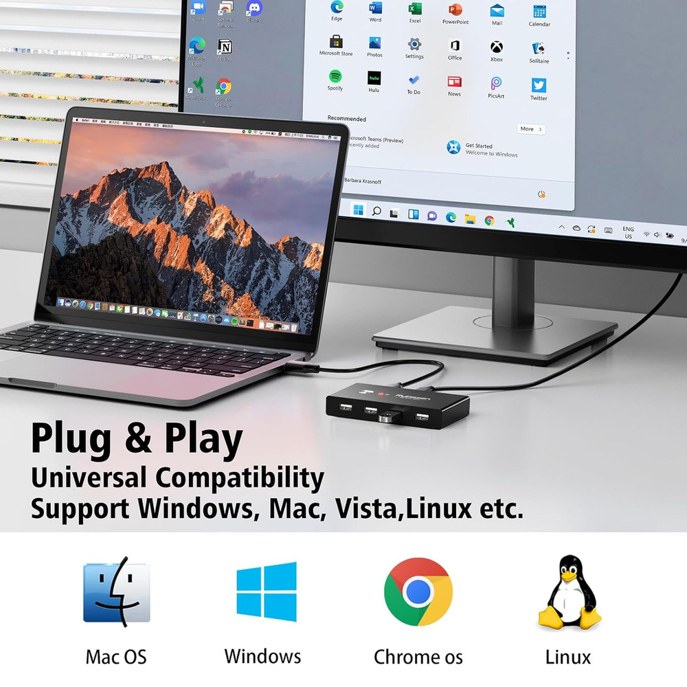 USB Switcher 2 Computers, USB Switch 2 PC Sharing 4 USB Devices, 2 in 4 Out with