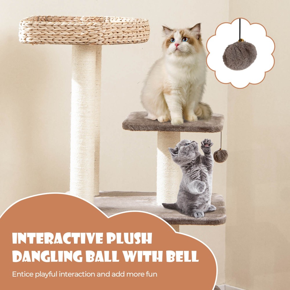 52" Cattail Cat Tower w/ Sisal Scratching Posts Perch Dangling Ball Cat Tree