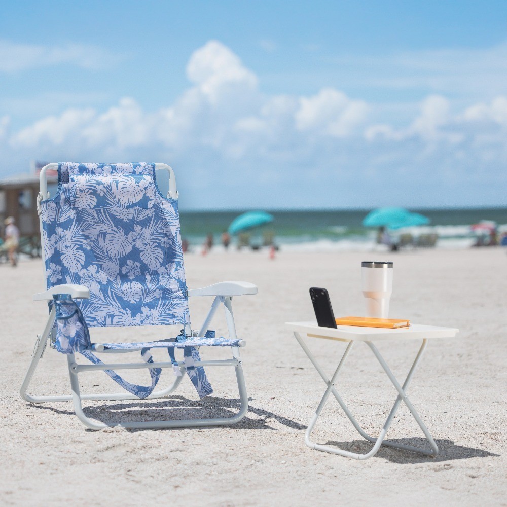 White Folding Beach Table with Hard Top Surface