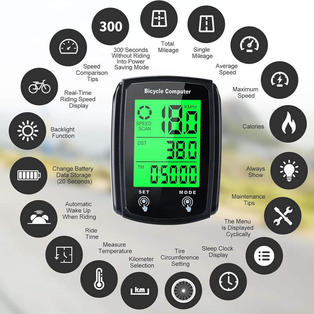 2pcs Bicycle Speedometer Cycle Digital Odometer Computer Waterproof LCD Wireless