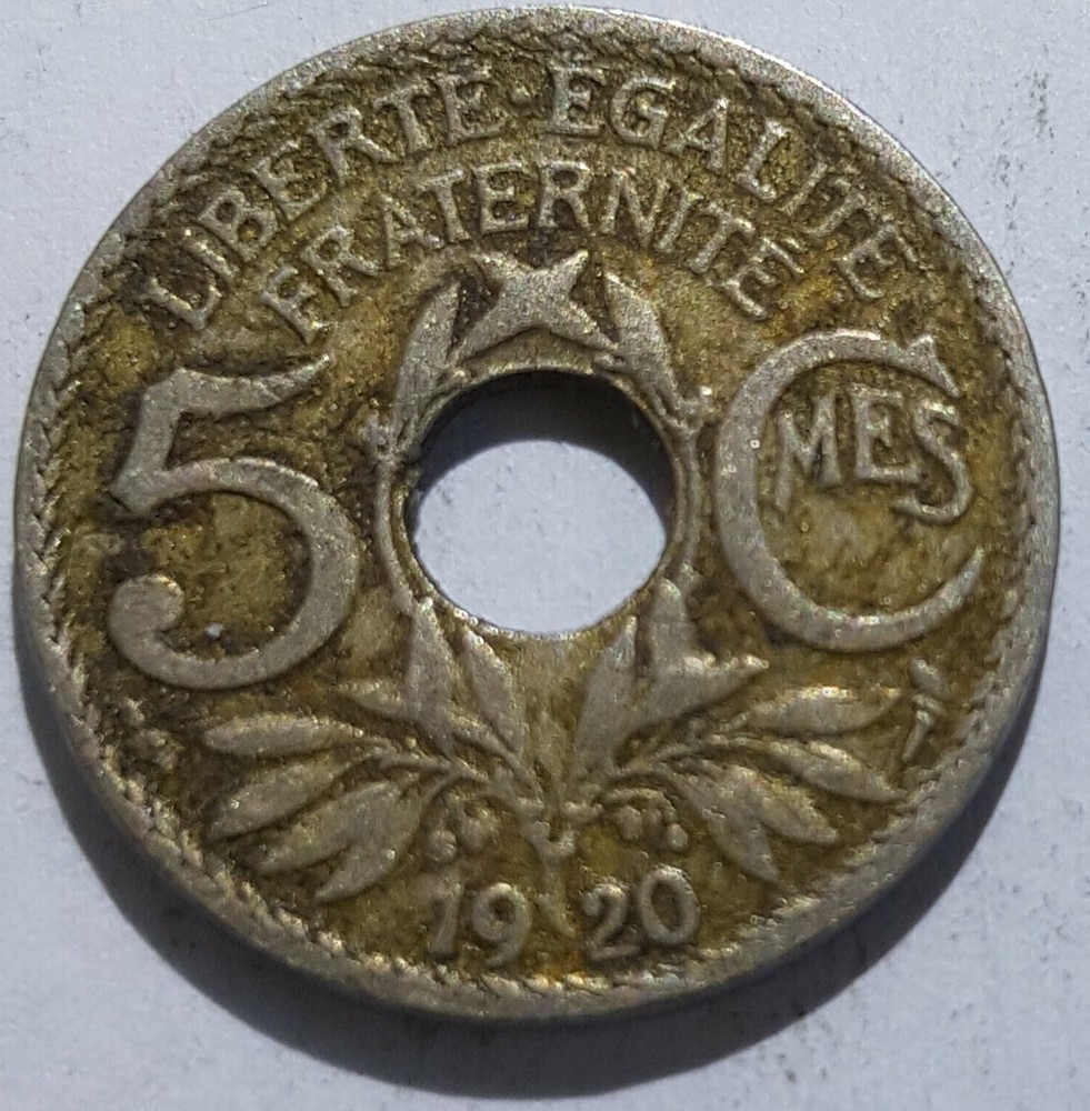 Old Coin 1920 French Five Centimes