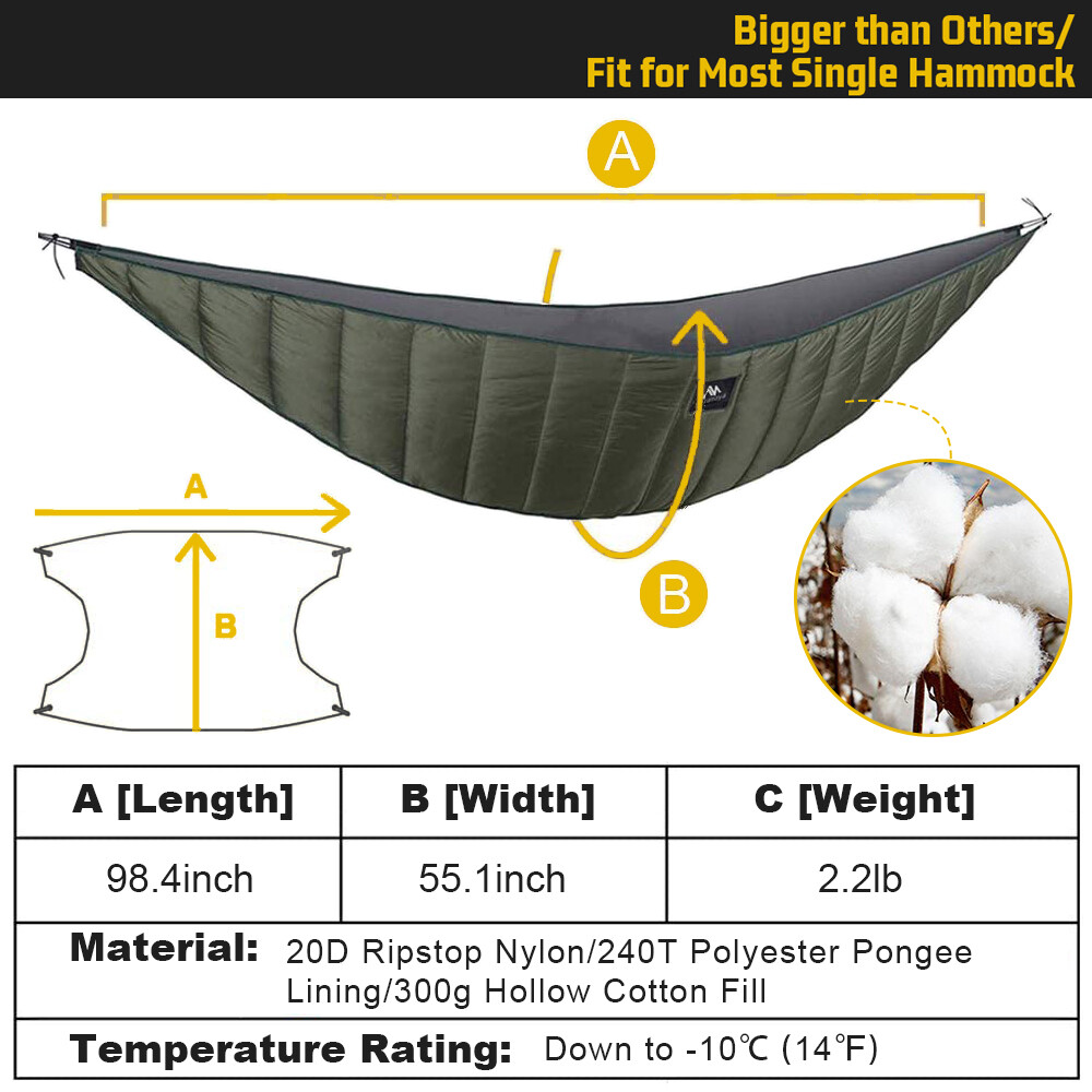 2 Person Outdoor Ultralight Camping Hammock Under Quilt Thermal Blanket Winter