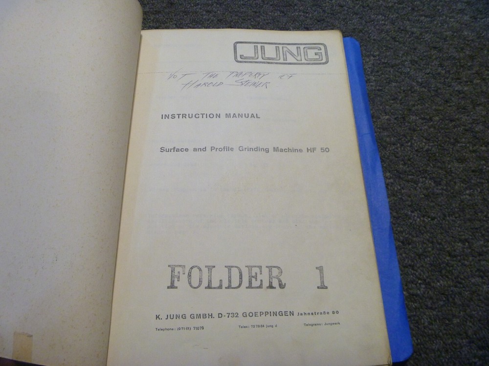 Jung HF50 Surface & Profile Grinding Machine Operator Instruction Manual xz