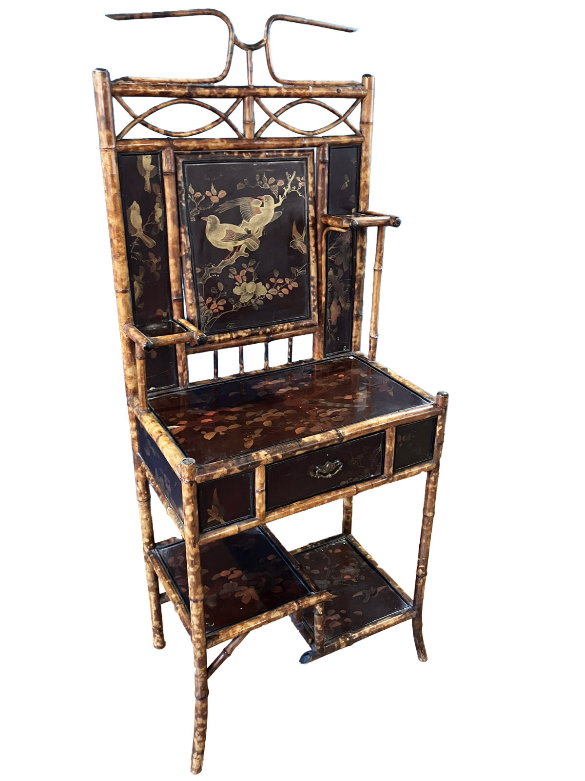 Victorian Tortoiseshell Bamboo & Japanned Lacquer Bonheur du Jour Late 19th C