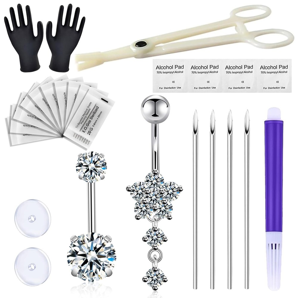 Belly Piercing Kit 16Pcs Belly Button Piercing Kit Includes 2Pcs 14G Belly Bu...