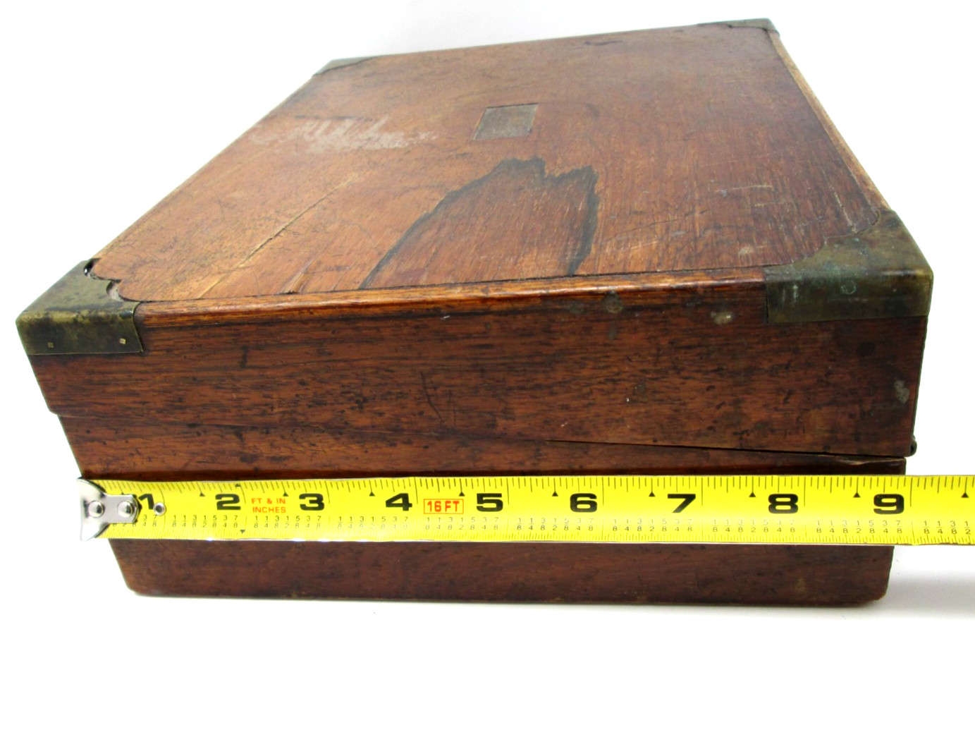 Vintage Wood Box Metal Corners Portable Writing Lap Desk Arts Crafts Wooden