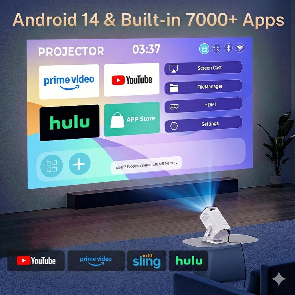 Mini Projector with WiFi 6 and Portable Small, VisualCube 300 White