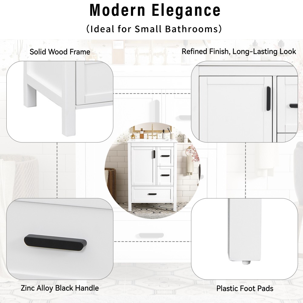 Bathroom vanity with sink Features double-door cabinet Includes three drawers