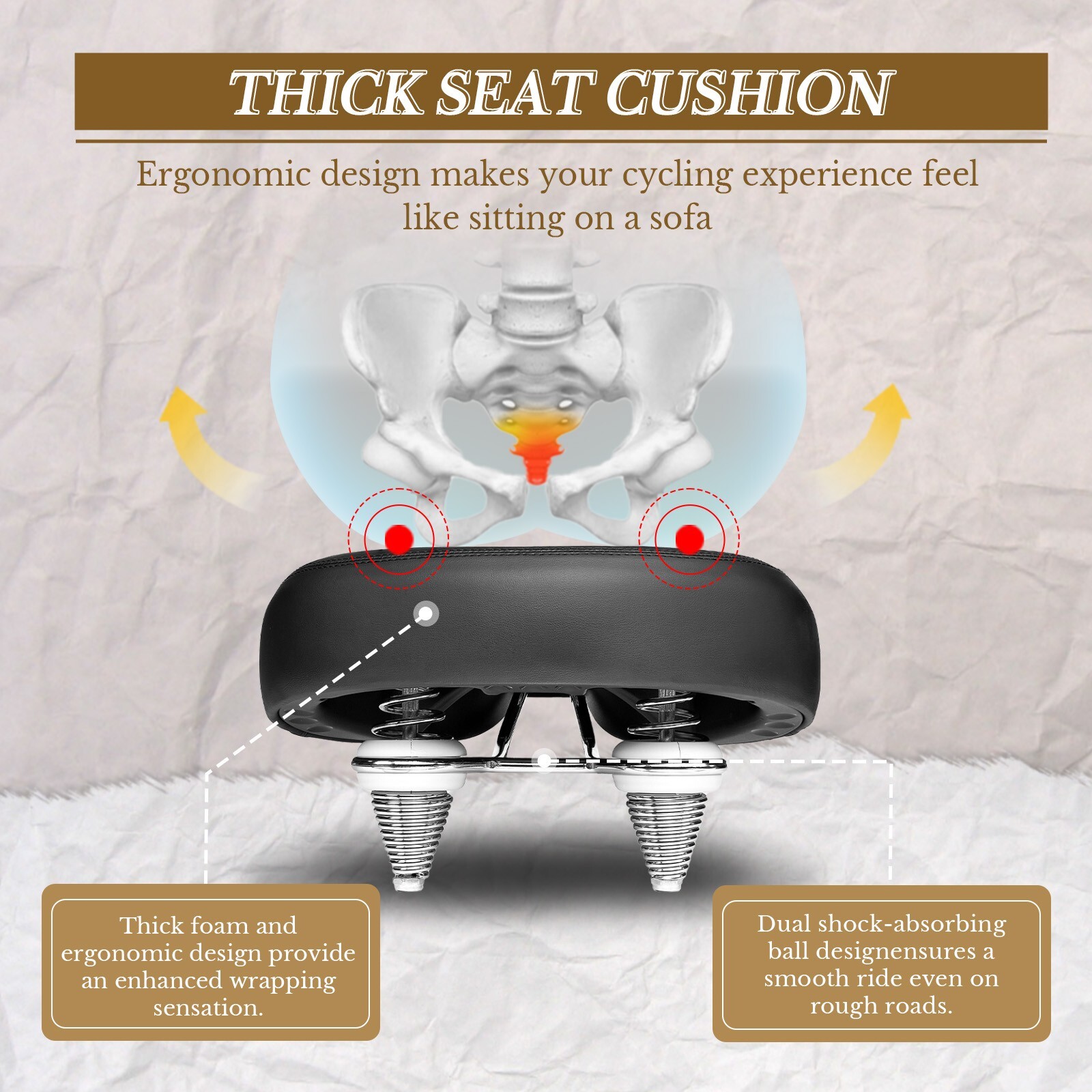 Wide Bike Seat for Men Women Comfort - Oversized Waterproof Bicycle Seat Cushion