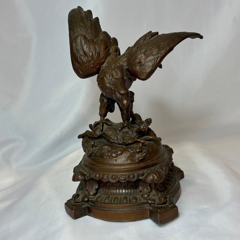 Antique Bronze Statue Eagle Clutching Rabbit