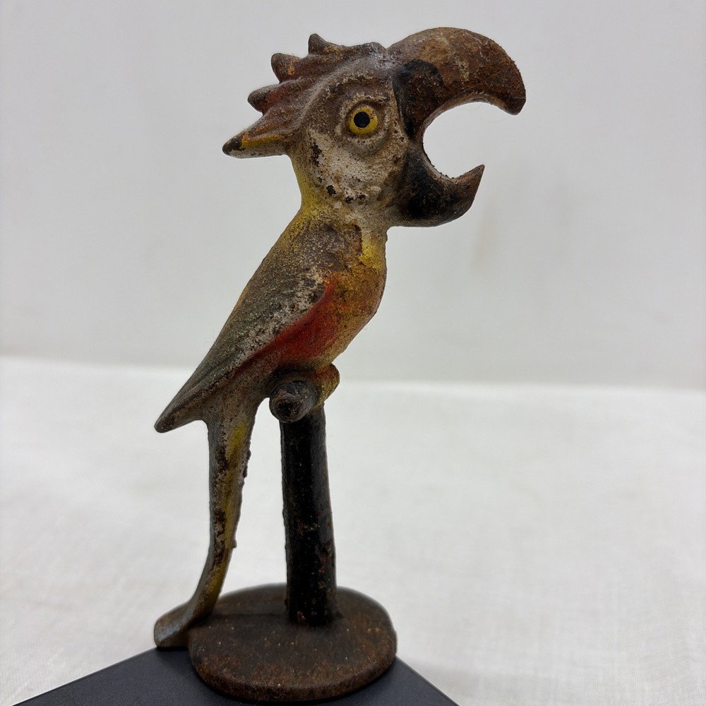 Vintage John Wright Cast Iron Parrot Macaw Perched Bottle Opener