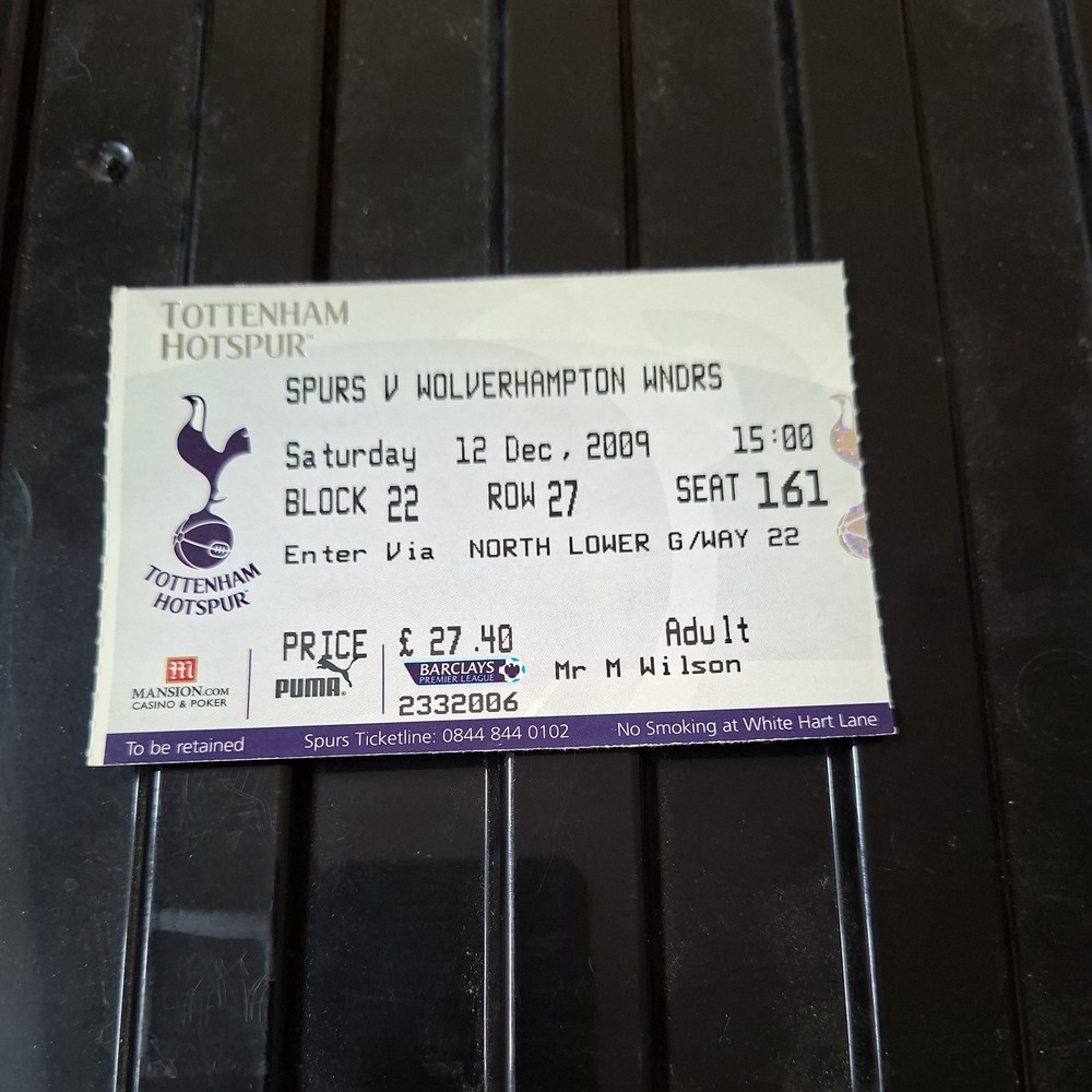 12/12/2009 Tottenham v Wolves Ticket