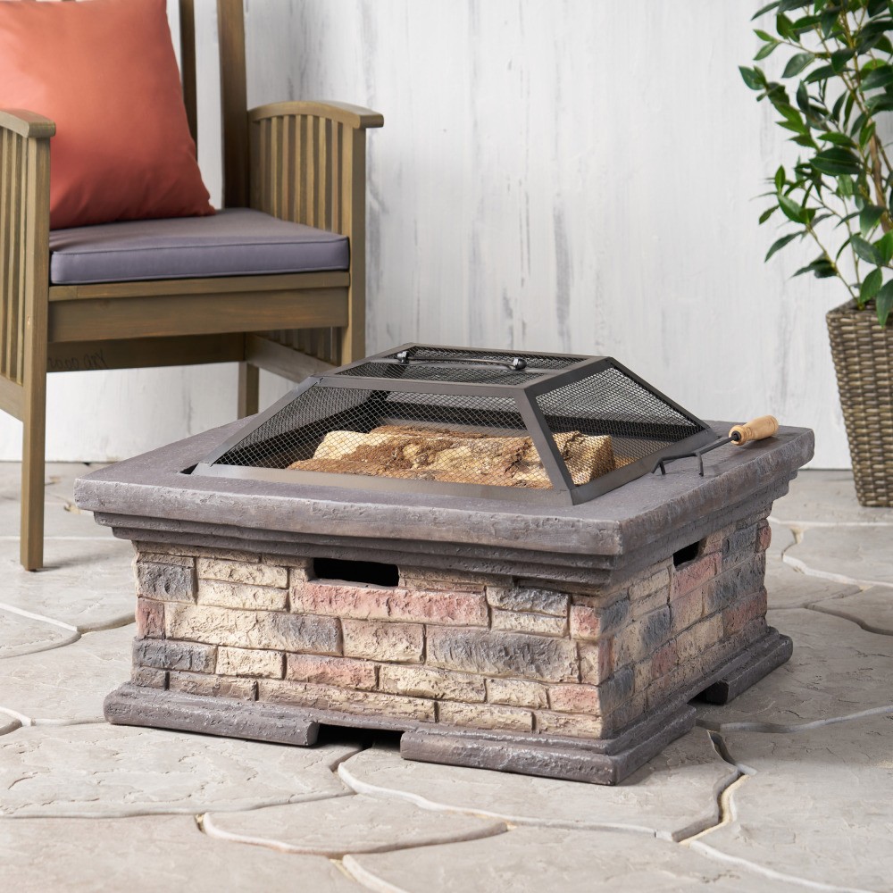 Square Wood-Burning Fire Pit with Protective Shield