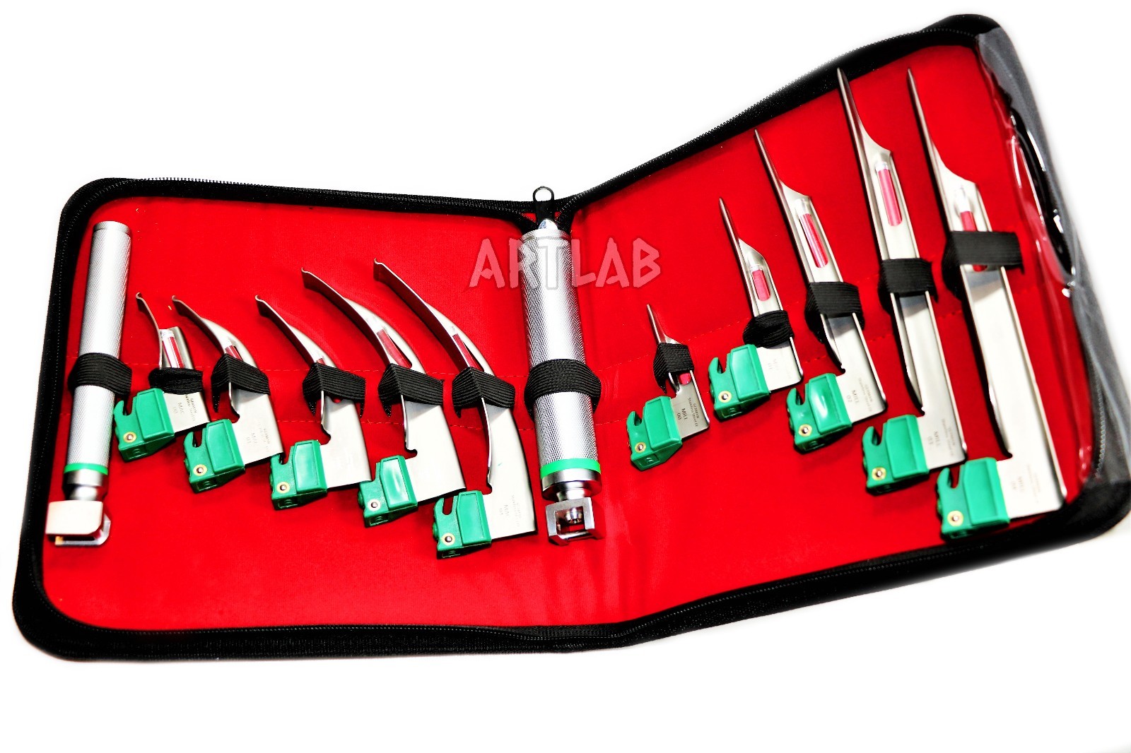 NEW! GERMAN FIBEROPTIC LARYNGOSCOPE SET MAC+MIL 12PCS INTUBATION BLADES + HANDLE