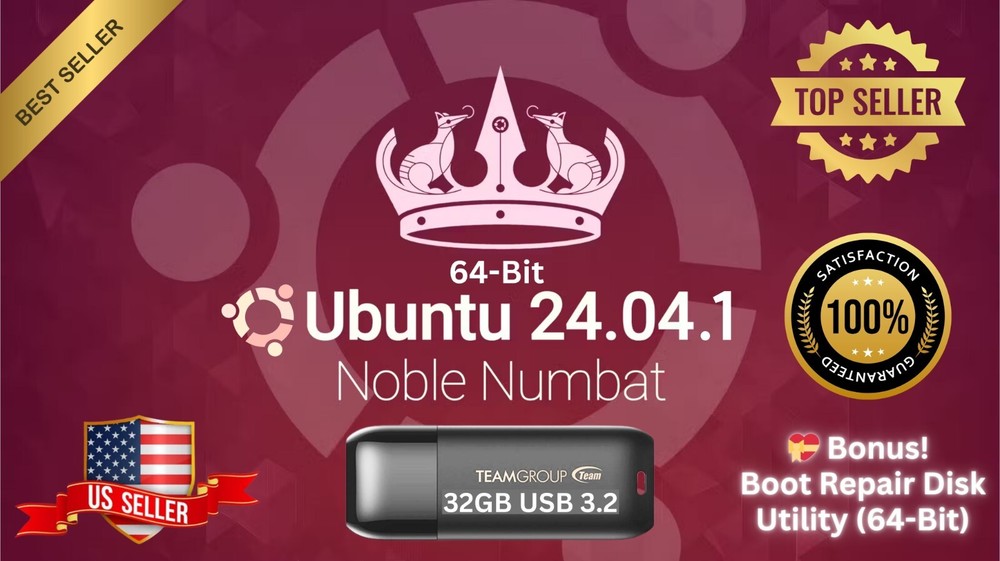 Canonical Linux Ubuntu 24.04.1 LTS 64-Bit Bootable USB Flash Drive FAST SHIP