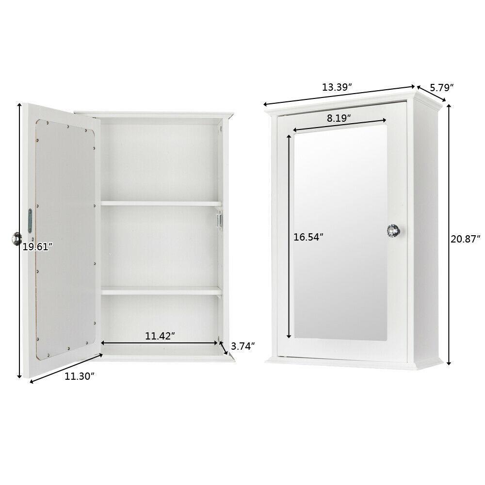 Mirror Door Wall Mount Hanging Medicine Cabinet Bathroom Storage Shelf Organizer