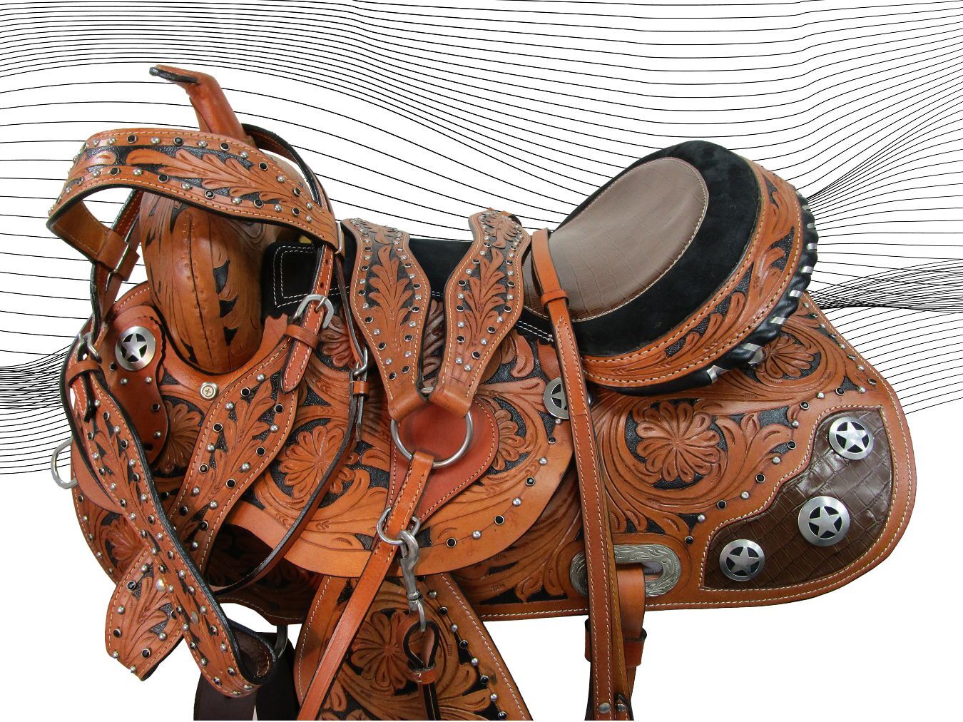 USED WESTERN BARREL SADDLE GATOR SHOW PLEASURE TRAIL HORSE TACK SET 15 16 17