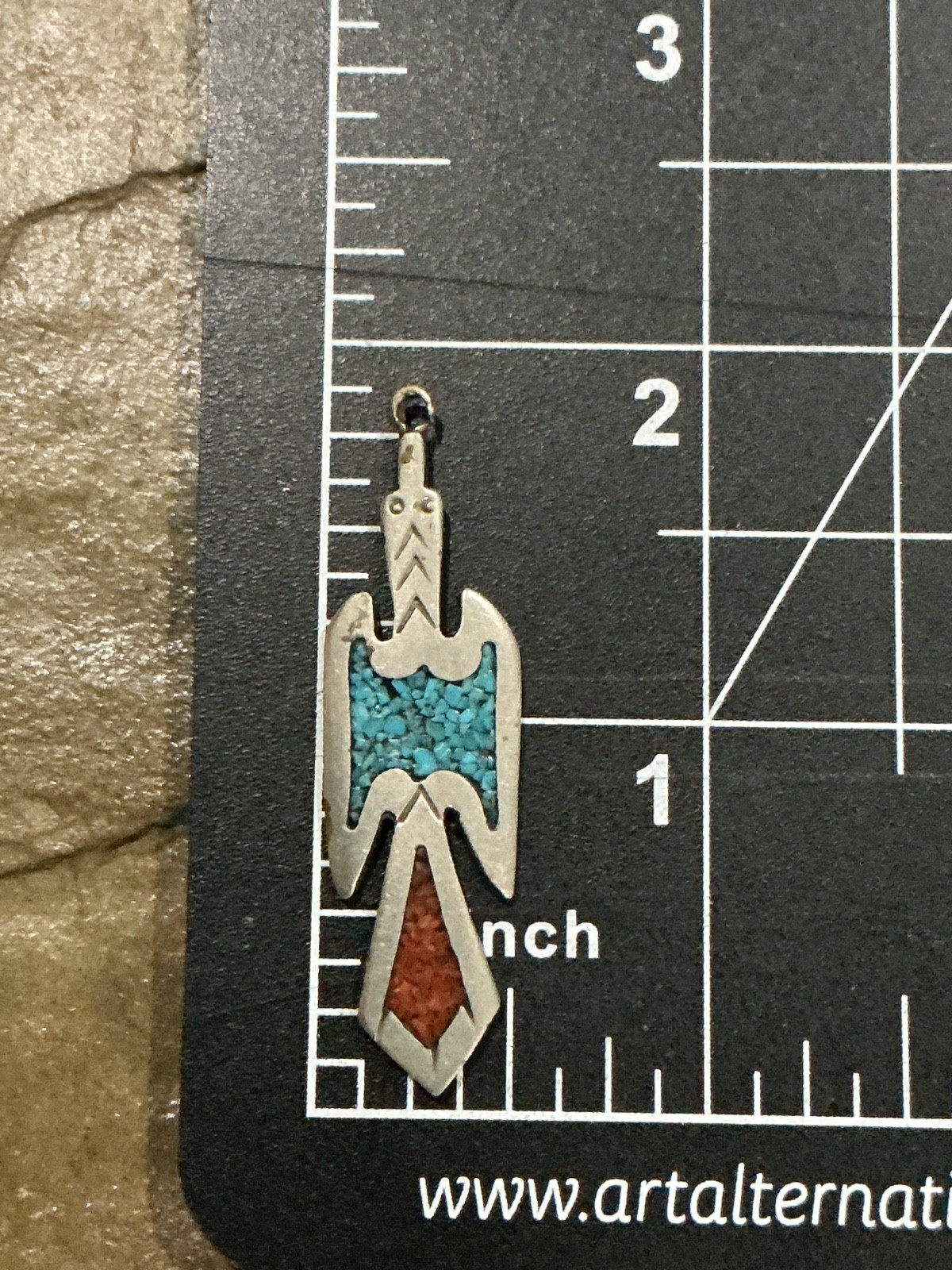 OLD TOMMY SINGER Navajo Sterling Turquoise&Coral Chip Peyote Bird Pendant T ☾