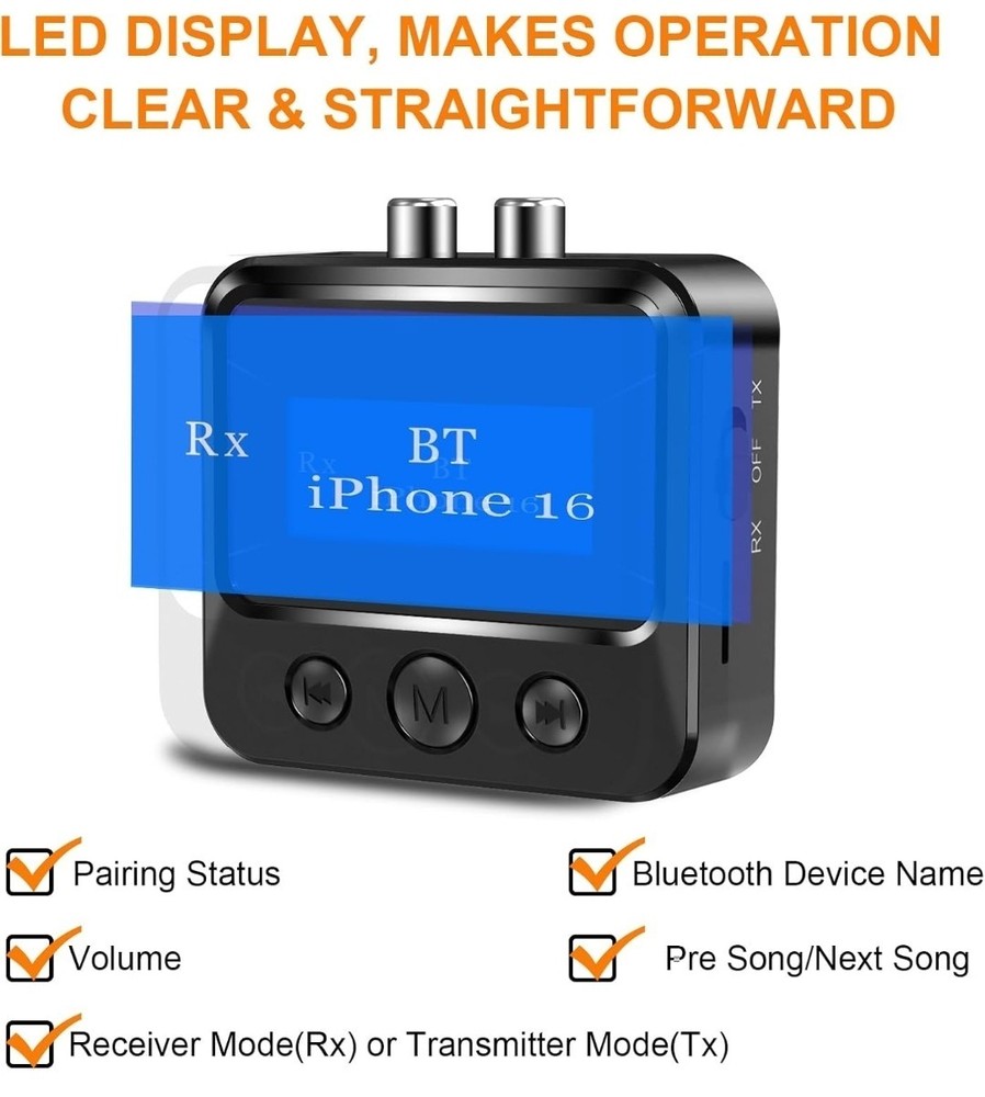 Bluetooth Transmitter Receiver for TV, Audio Adapter for Home Stereo with RCA