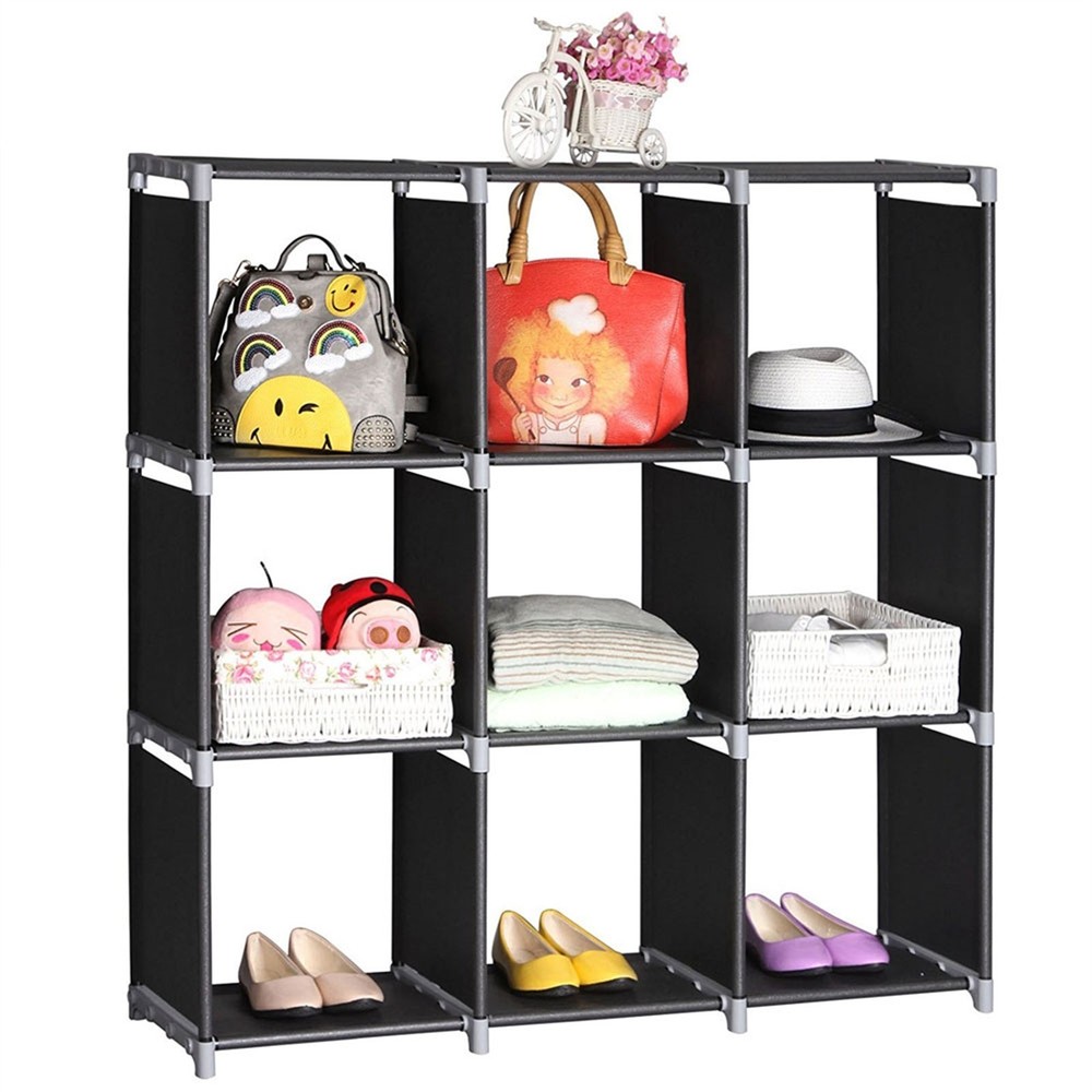 3 Tiers 9 Compartments Storage Shelf Cube Multifunctional Assembled Black NEW